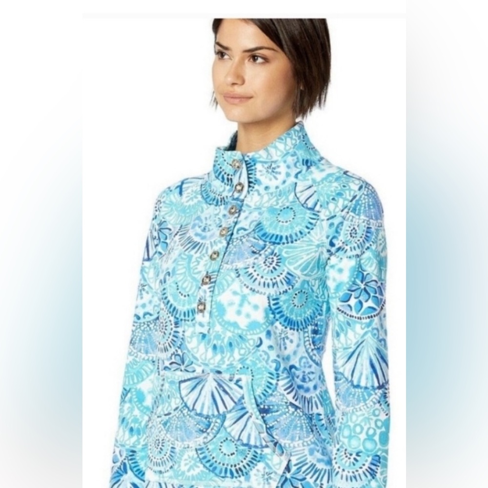 Lilly Pulitzer Aqua and White Patterned Sweatshirt